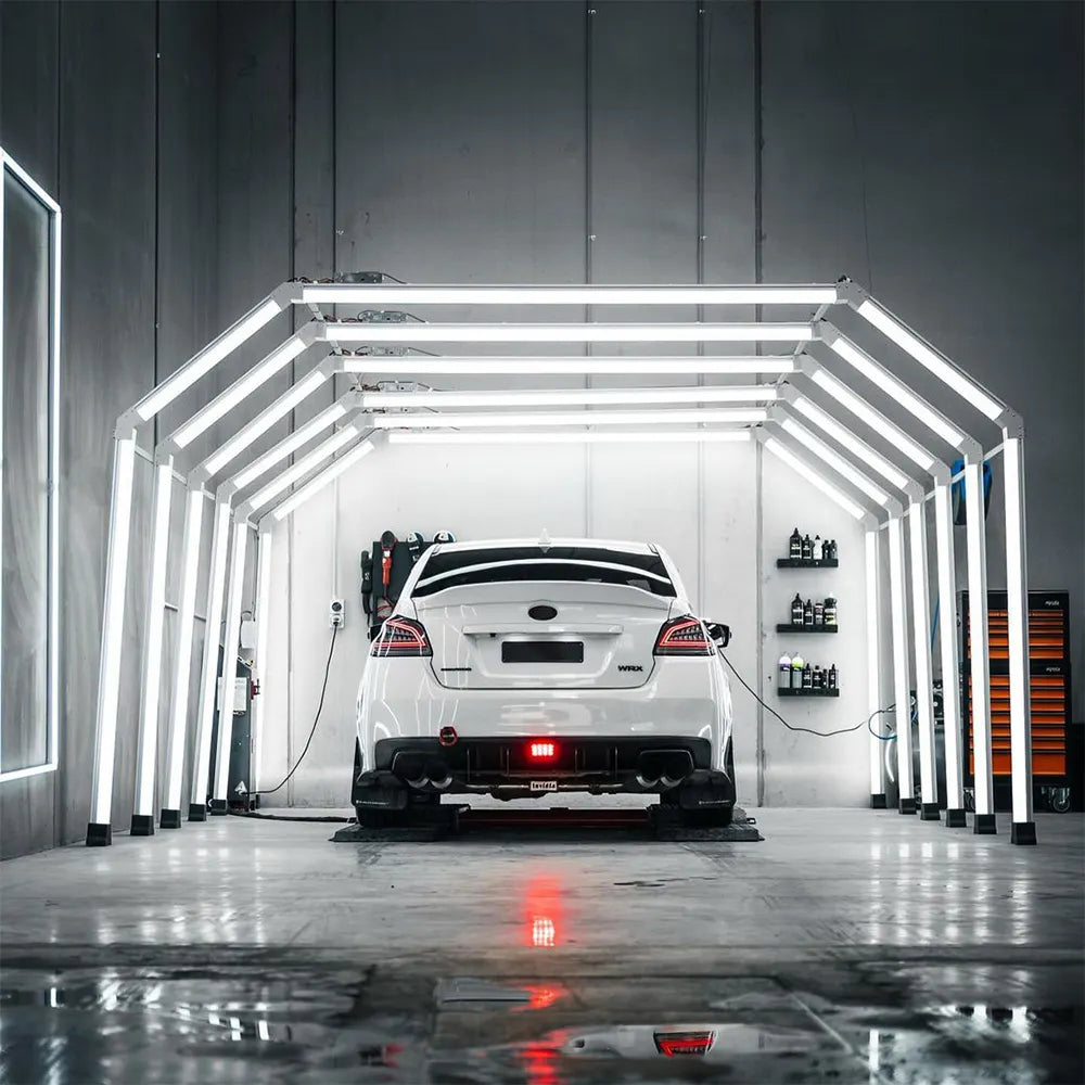 Tunnel illuminazione LED professionale 6500K, luci per officina auto e detailing, CRI>90, anti-sfarfallio, alta luminosità, DC24V AC100-240V